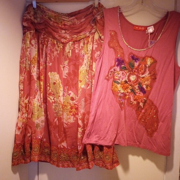 Rene Derhy skirt & top set designed in France gorgeous florals 14 Brand New tags